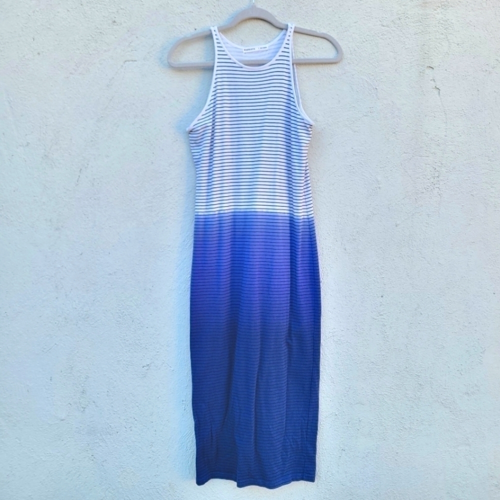 Athleta dipped blue stripped double fabric midi dress size S